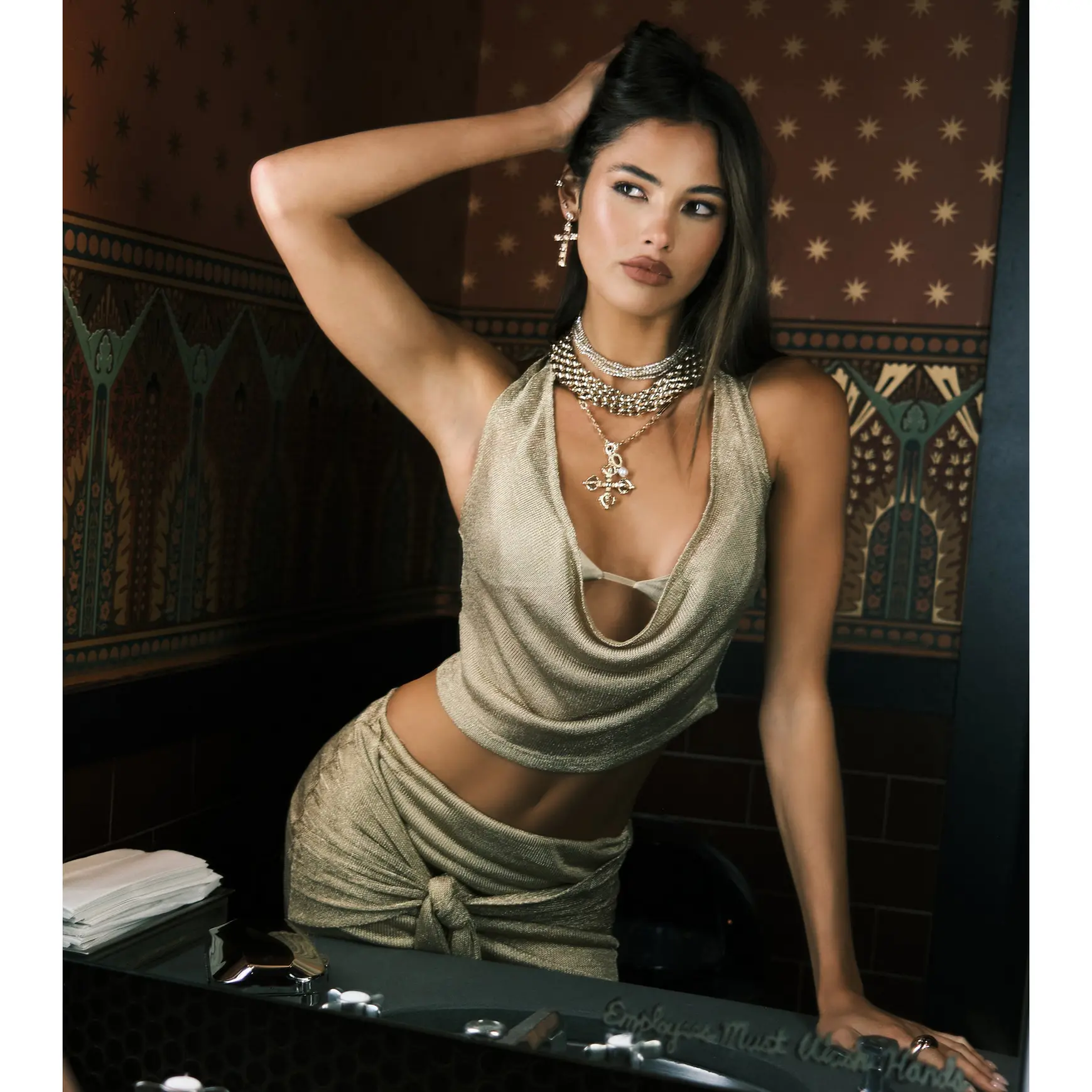 After Dark Shine Metallic Halter Top