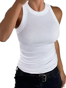 2026 Womens Sleeveless RacerbackHoliday HaulHigh Neck Casual Comfy Cami Basic Cotton Ribbed FittedTank Top