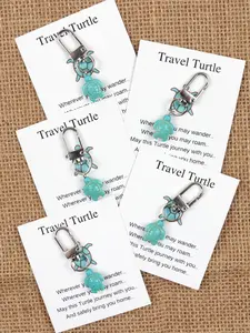 5pcs Lucky Turtle Keychain with Card, Turquoise Turtle Pendant, 'Travel Turtle' Creative Novelty Keychain Gift, Lucky Charm, Travel Gift for Friends, Valentine's Day Gift for Him/Her, Keychain for Bags