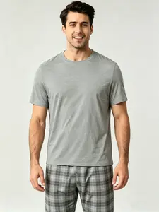 Men's Short Sleeve Shirt and Plaid Long Pants Homewear Set, Classic Menswear, Pajama Set, Pjs, 2 Piece Casual Loungewear, Comfortable and Stylish, Perfect for Daily Wear