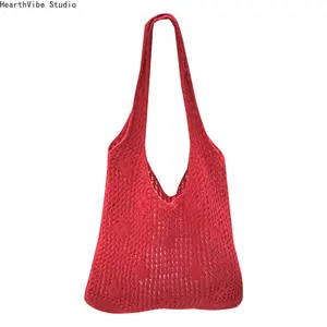 2026 Trending Floral Knit Tote Bag for Women, Forest Style Openwork Woven Shoulder Handbag, Large Capacity Lightweight Beach Carryall, Vacation Travel Shopping Casual Summer Fashion Bag