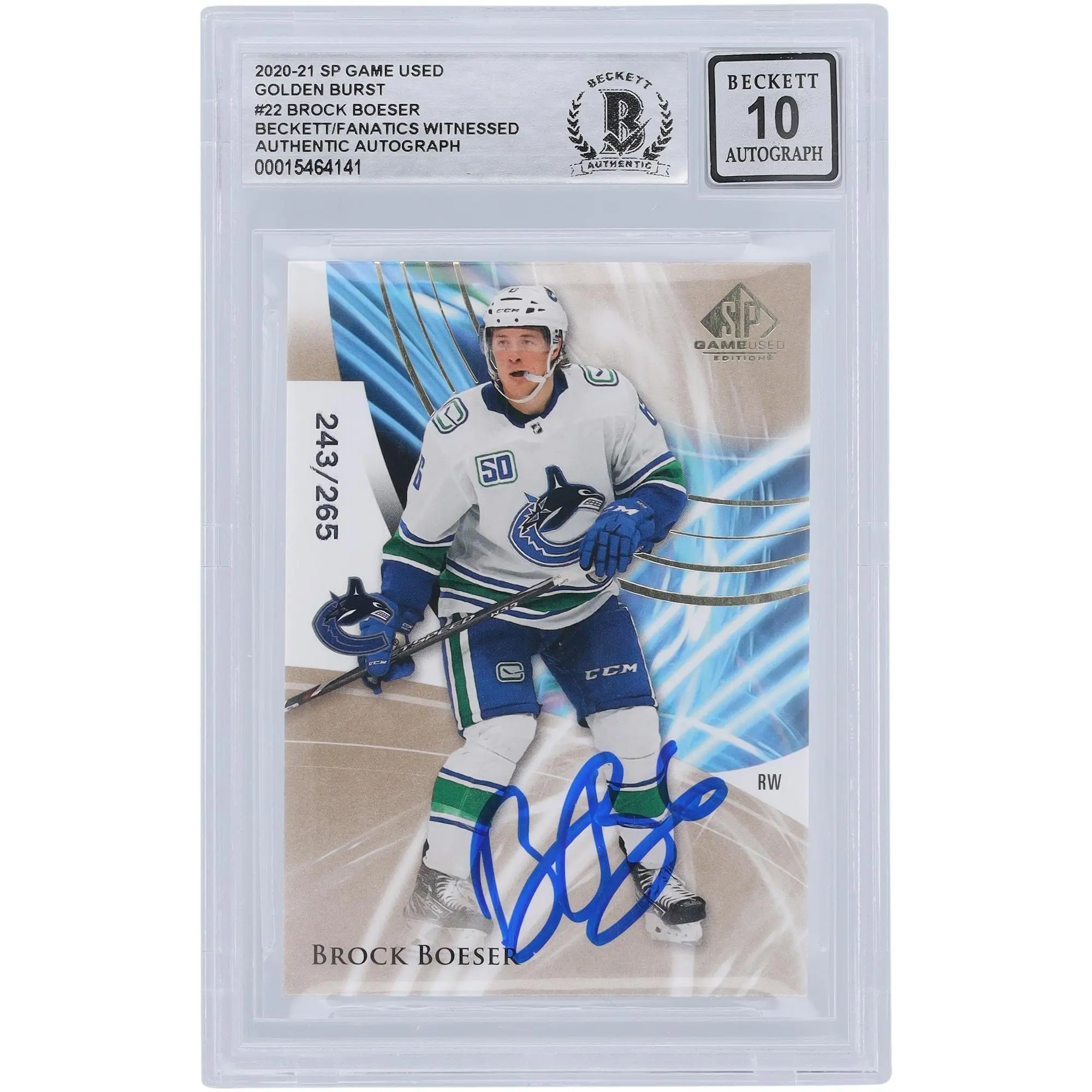 Brock Boeser Vancouver Canucks Autographed 2020-21 Upper Deck SP Game Used Golden Burst #22 #/265 Beckett Fanatics Witnessed Authenticated 10 Card - Fanatics Authentic Certified