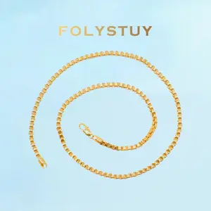 [FOLYSTUY (Y0059)]Sleek Box Link Chain Necklace, 0.17" Width 23.6" Length Everyday Wear Accessory