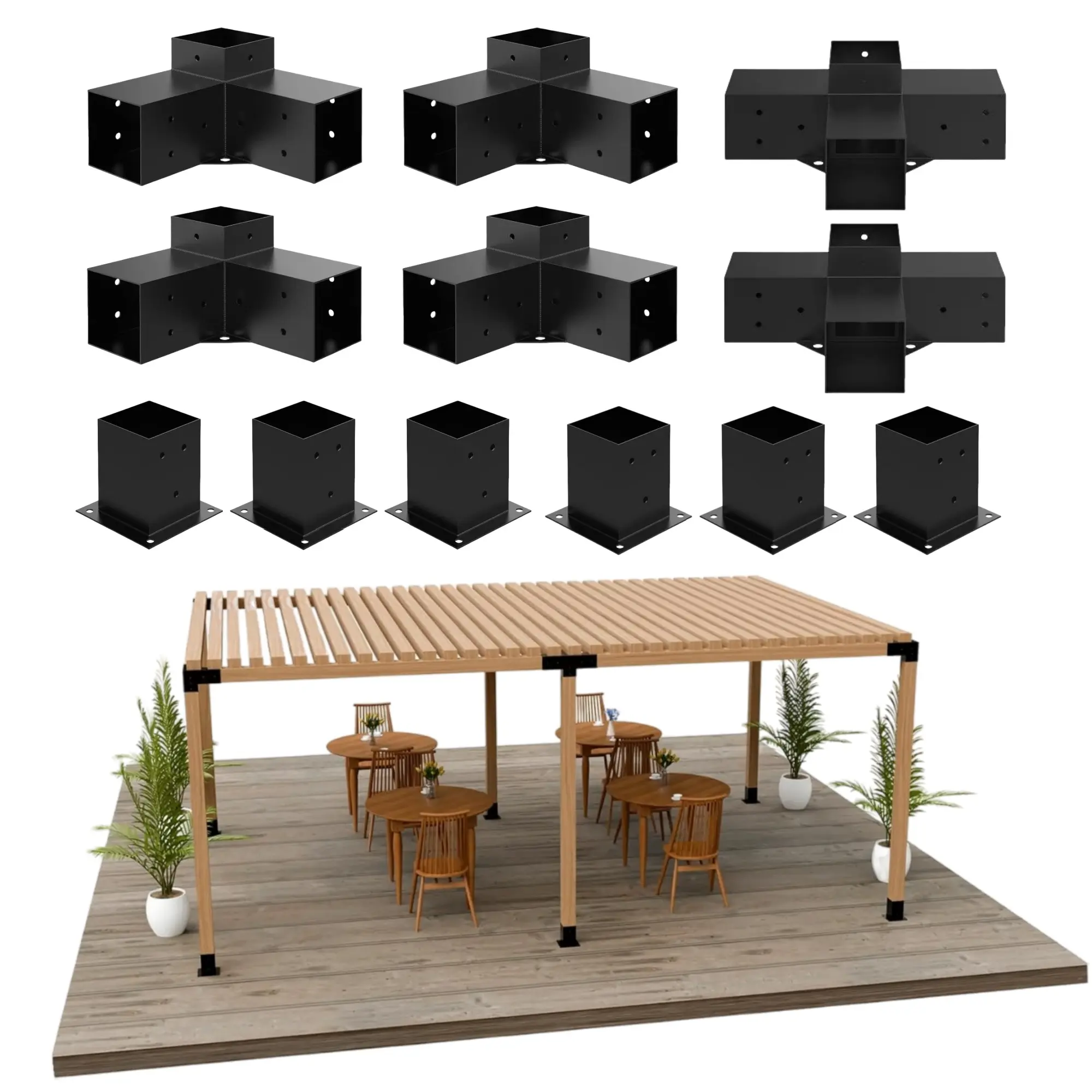Jurrque Heavy Duty Steel 2.5mm Thick Pergola Kit for 4"x 4" Lumber，Woodworks DIY Pergola Brackets Suitable for Backyard，Gardens，Patio and Metal Gazebo Kits