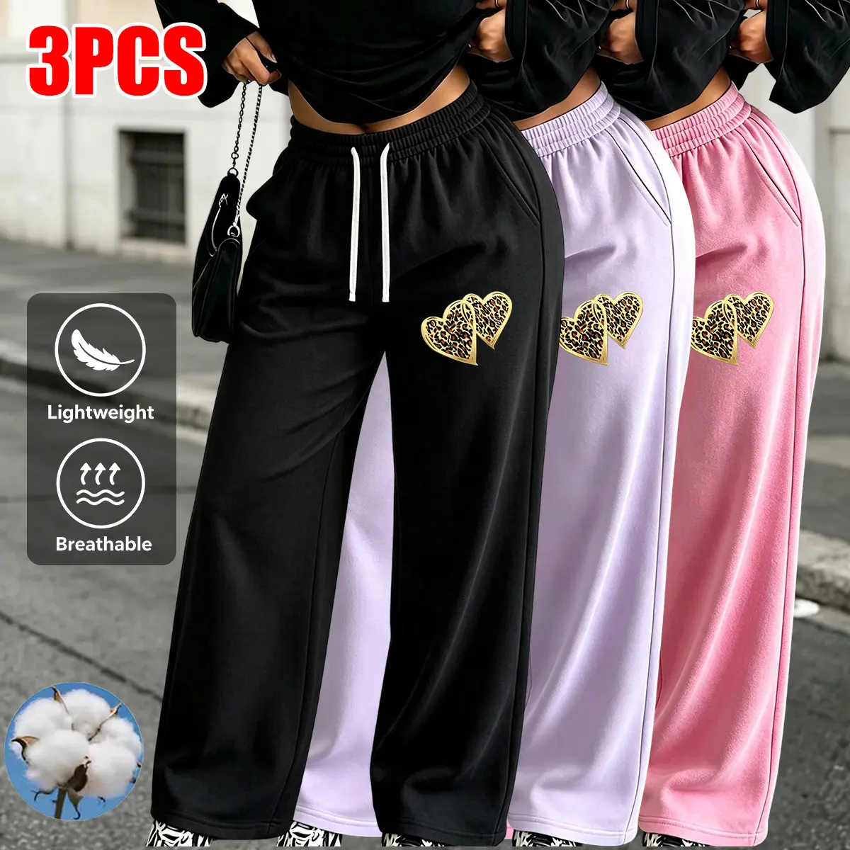3-pack women’s breathable athletic long pants, new loose fit design; simple, elegant, fashionable casual women’s trousers with pockets, suitable for everyday wear and commuting to work.