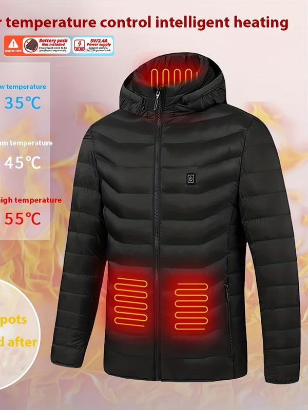 Men's Lightweight Heated Jacket - USB Powered, Quilted Winter Coat with Adjustable Temperature Control, Zip-Up Hood Design, Long Sleeve, Outdoor Insulation (Batteries Not Included), Winter Jacket