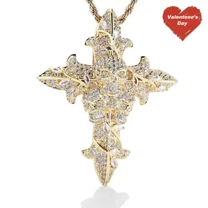 GAB Ice Luxury Zircon Cross Skull Shape Pendant For Man, Halloween, Family, Christmas Gift Necklace