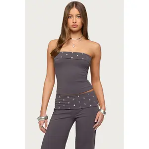 Breanna Studded Foldover Tube Top
