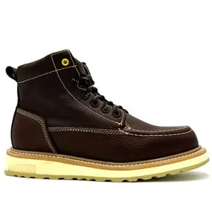 Handcrafted Classic Moc Toe Work Boots, Slip Resistant and Dual Density Sole, Anti-Fatigue Ergonomic Insole, Goodyear Welt Leather Footwear deli