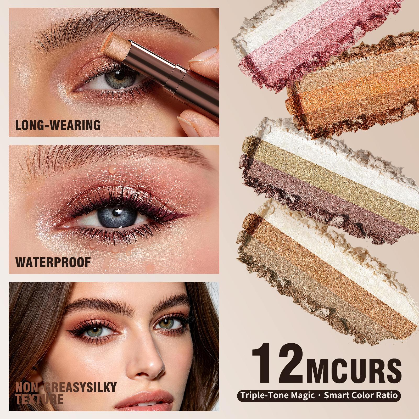 3-in-1 Dual Color Glitter Gradient Eyeshadow Stick - Hypoallergenic, Waterproof, Alcohol-Free, with Primer for Evening Makeup, Easy to Blend, Shimmer Gradient Glow for Effortless Routine, Alt Makeup Pencil