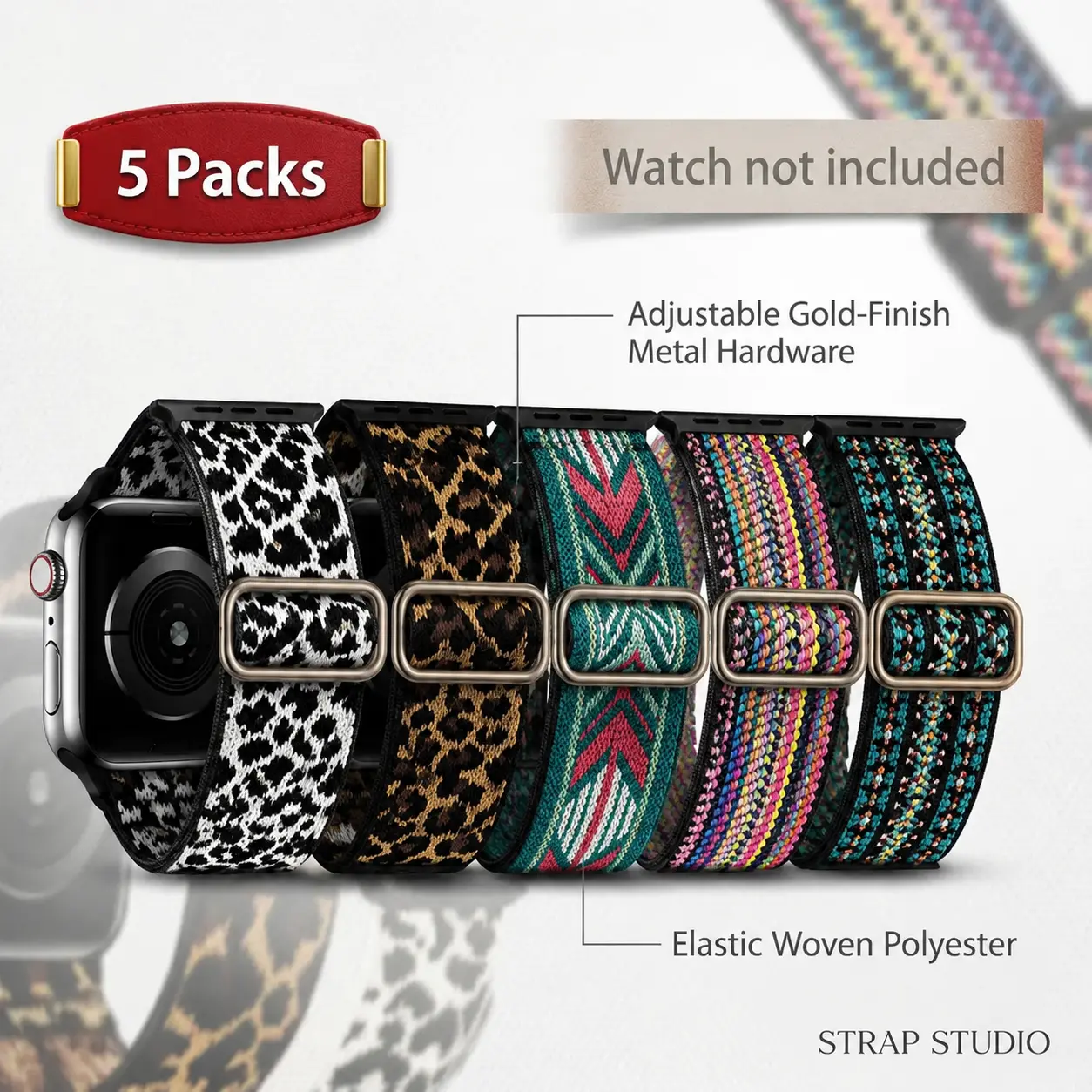 5 Pack Elastic Nylon Bands Compatible with Apple Watch 38mm 40mm 41mm 42mm 44mm 45mm 46mm 49mm, Soft Stretchy Breathable Sport Wrist Straps for iWatch Ultra 3/2 Series 11/10/9/8/7/6/5/4/3/SE Women Men