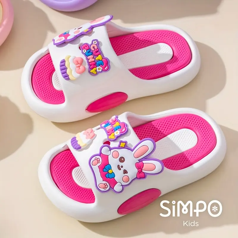 Kids' Cute Cartoon Bunny EVA Slides, Lightweight Slip-On Open-Toe House Shoes for Toddlers for Bathroom, Beach, and Indoor Wear, Round Toe