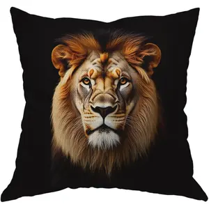 Moslion Lion Pillowcase Cool Brown Lion Head Black Background Pillowcase Cushion Cover Suitable for Men and Women Brown Black