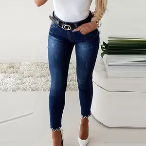 2025 Slim Jeans For Women Butterfly Sticky Flowers Beads Slit Feet Pencil Trousers Sexy Springtop Denim Outfits Bottom Cotton Womenswear Fashion Cotton Pants Gorgeous Fabric Leg