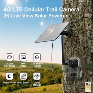 Solar Powered Wireless 4G LTE Cellular Trail Cameras with Live Streaming, Game Camera Built-in SIM Card WiFi, Not Supported,  WaterProof, Motion Activated, Night Vision,  (Data refill is required for Unlimited 4G data usage) Outdoor fathersdaygiftideas