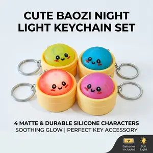 Cartoon Dumpling Night Lamp – Adorable LED Keychain Charm for Bags, Keys & Decor