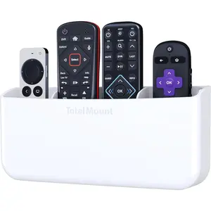 Hole-Free Remote Holder – Eliminates Need to Drill Holes in Your Wall (Premium White Holder for 3 or 4 Remotes)