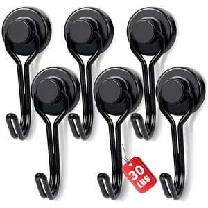 6pcs Rotating Magnetic Hooks, 30lb Capacity, No Drilling, Ideal for Cruise Staterooms, Fridges, Kitchen, BBQ, Garage Essentials