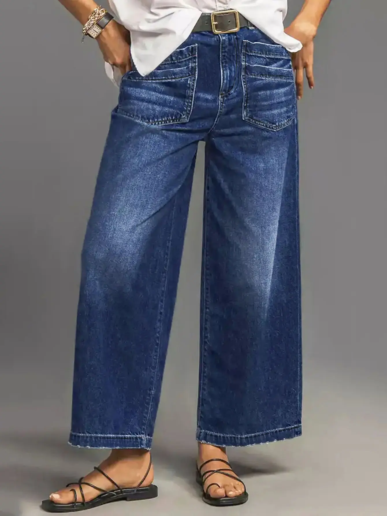Women's Wide Leg Stretch Jeans - Soft Breathable Stretch Jeans High Waist Loose Fit Denim comfortable jeans for women