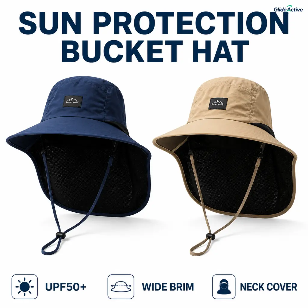 Sun Protection Bucket Hat UPF50+ UV Block Breathable Wide Brim Neck Flap Foldable Adjustable for Men Women Hiking Fishing Camping Gardening Outdoor Summer Sun Hat