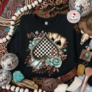 Checker Spades sweatshirt, country clothing, boutique clothing, western clothes, cowgirl stuff, western stuff