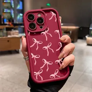 Pink Bowknot Pattern Case Suitable for IPhone 17 Pro Max 16 16e 15 14 Plus 13 12 11 Air XR X XS Shockproof Drop Protection Rugged Durable Silicone Cover