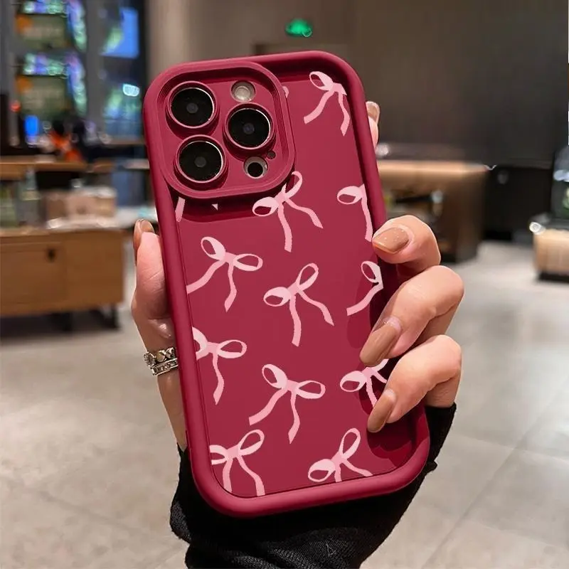 Pink Bowknot Pattern Silicone Smartphone Cover - Shockproof, Drop-Protective, Rugged, Durable, Skinny Accessory for iPhone 17 Pro Max,16,16e,15,14 Plus,13,12,11,Air,XR,X,XS Smartphones & Mobile Accessories (Fits Various iPhones), Handheld
