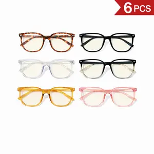 【SpringGlowUpDeals】 6-Piece Set Blue Light Blocking Glasses for Women – Lightweight PC Frame Eyewear for Computer, Gaming, Phone & TV – Anti-Glare, Reduces Eye Strain, Ideal for Work & Study