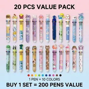 20Pcs Bulk 10-in-1 Multicolor Pen Set, Vibrant Colors with Assorted Cute Designs, draw, do journaling, make plans, Smooth 0.8mm Writing for School, Office, Party Favors & Gift Giving，Children's Day gift, birthday gift, gift for kids, gift for classmates