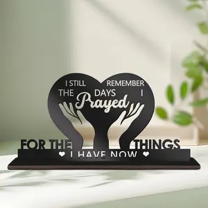 Heart & Hand Shaped Wooden Sign, 1 Count Bible Verse Wooden Ornament, Inspirational Desktop Decoration for Home Living Room Office