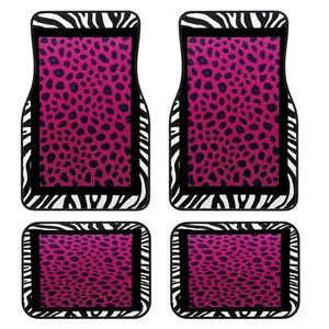 4-Piece Leopard & Zebra Pattern Car Floor Mats Set, Rose, Universal Fit for All Vehicles, Easy Clean, Comfortable & Protective