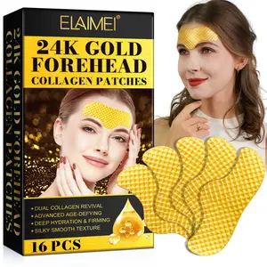 Elaimei Gold Collagen Forehead Patches 16pcs, Reduce Frown Lines, Collagen + Gold Leaf, Smooth Dry Wrinkles, Overnight Application