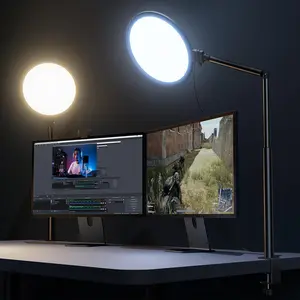 10.2" Desk Ring Light with Stand, 360 °   Rotate Desk Lamps  Home Office with C-Clamp, Flexible Height Desk Light, Adjust Arm Ring Light  Desk, Podcast, Gaming, Recording, Zoom Lighting