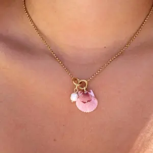 The Siesta Calico Shell Gold Charmed Necklace
