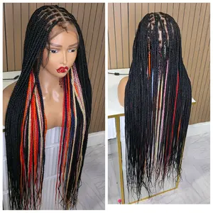 Peek a Boo Fullace Knotless Braided Wig with Multi-Color Highlights for Stylish Looks