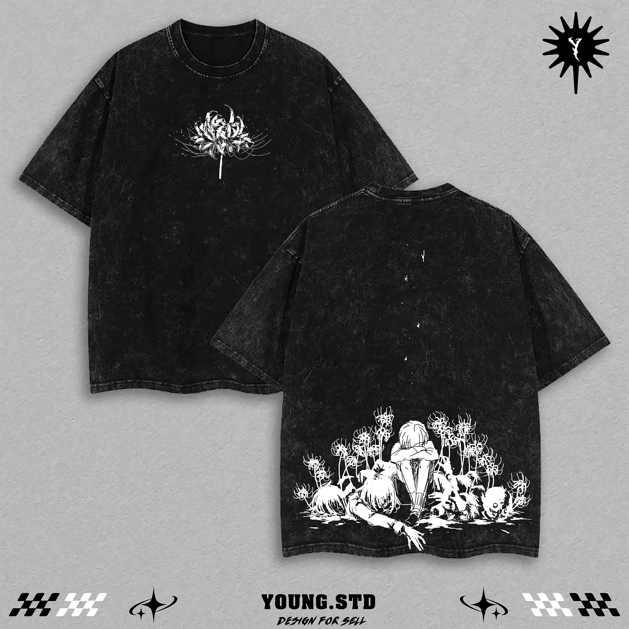 Exodia Yu-Gi-Oh Millennium Puzzle Double Printed Vintage Washed Tee, Unisex Oversized Heavyweight Cotton T-shirt for Anime Fans