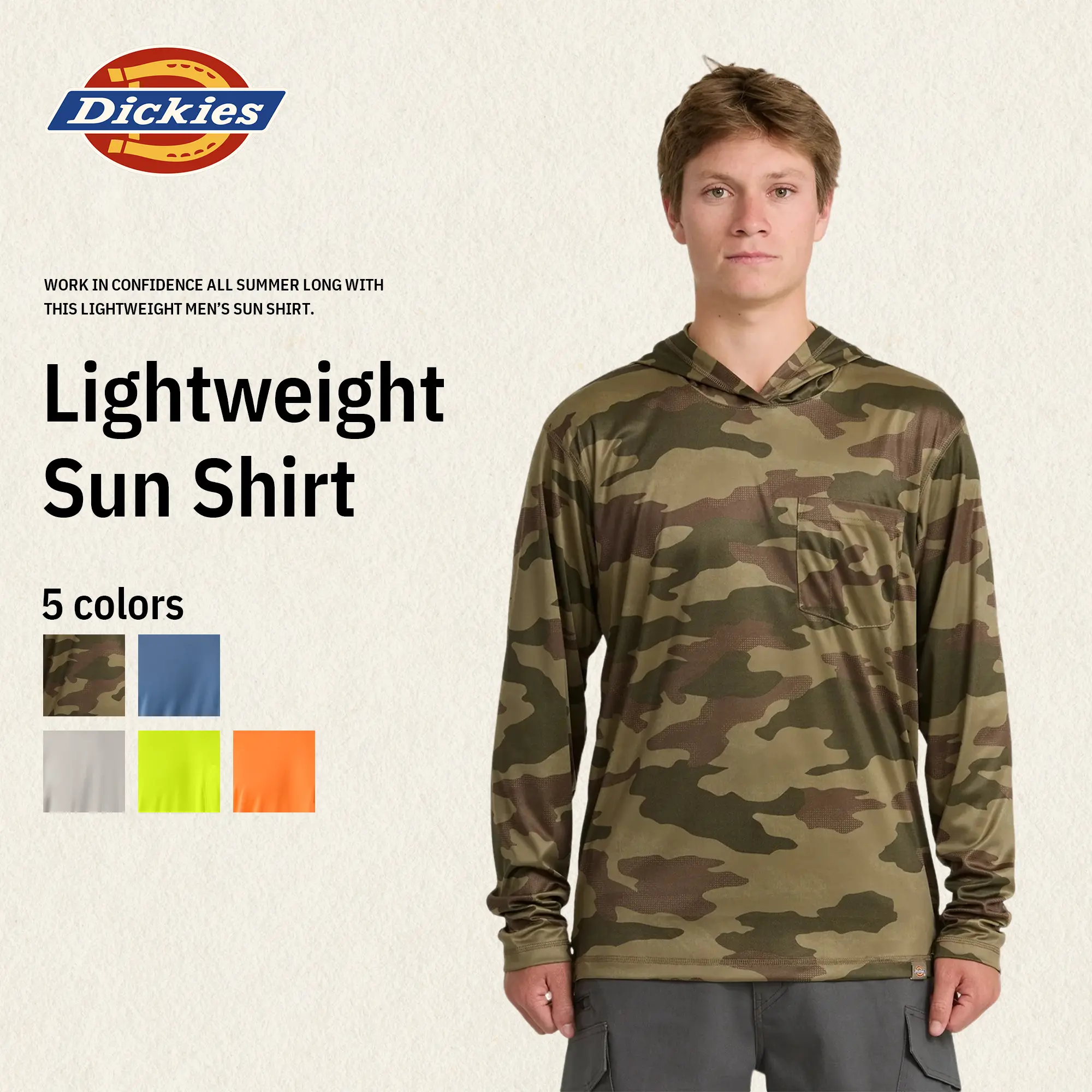 Dickies Men's Lightweight Sun Shirt,Lightweight Hooded,Workwear Summer Style
