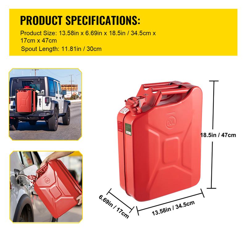 VEVOR Jerry Fuel Can, TikTokShopBlackFriday, 5.3Gal / 20L Portable Jerry Gas Can with Flexible Spout System, Rustproof ＆ Heat-resistant Steel Fuel Tank for Cars Trucks Equipment Bottles Organiser VEVOR Super Brand Day