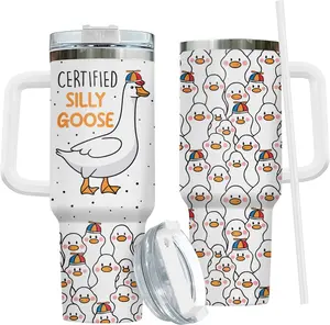 Silly Goose Tumbler 40oz with Handle and Straw, Got Too Silly Locked Up Gooses Insulated Travel Coffee Mug - Funny Animals Lover Gift for Women, Men & Friend on Birthday Party
