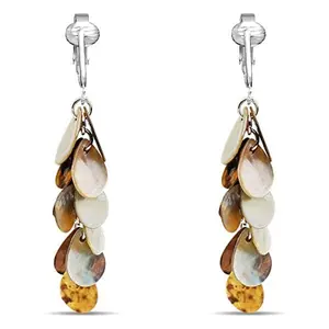 Natural Mother of Pearl Teardrop Layered Clip On Dangling Earrings