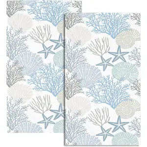 Summer Hand Towels for 14.4 x 28.3 Inch Seahorses Coral Bath Set of 2 Ocean Beach Hand Towels for Gym Spa