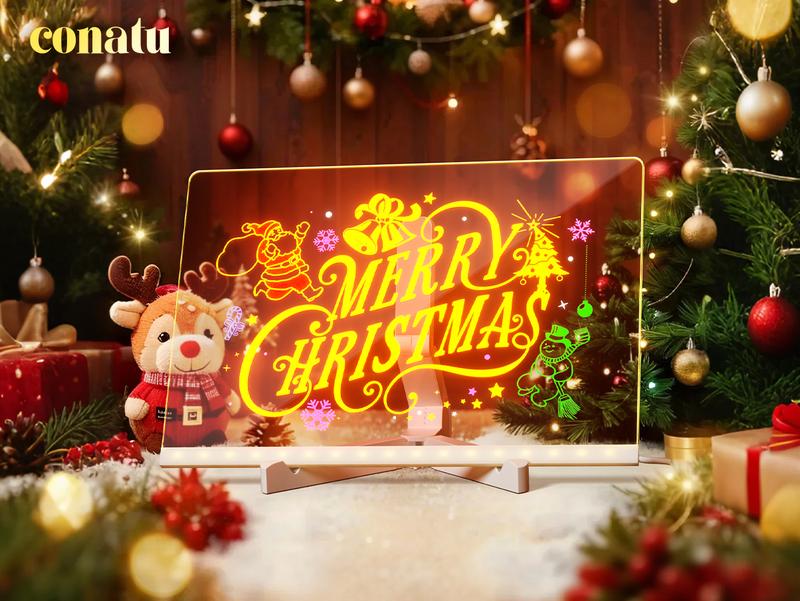 Conatu 儿童亚克力画板,亚克力干擦发光板,带支架、马克笔、湿巾、喷雾瓶和描图纸,可擦写重复使用,适合儿童学习,是生日、万圣节、圣诞节的理想礼物,也可作装饰霓虹灯。 Conatu 儿童亚克力画板,亚克力干擦发光板,带支架、马克笔、湿巾、喷雾瓶和描图纸,可擦写重复使用,适合儿童学习,是生日、万圣节、圣诞节的理想礼物,也可作装饰霓虹灯。