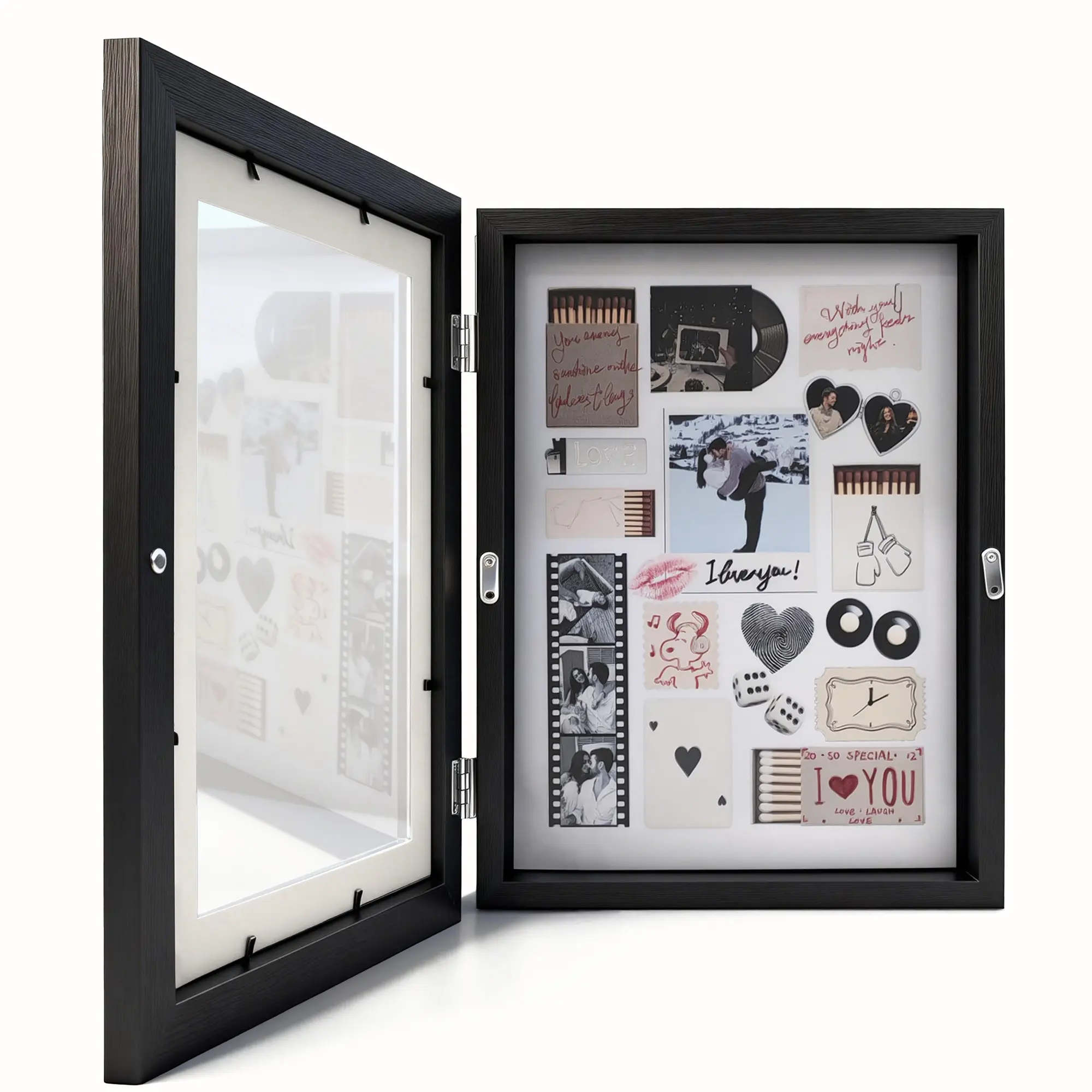 Sturdy Wood Magnetic Frame with Glass - Front-Opening A4/8.5"x11"/10"x12" Design, Built-in Elastic Straps, Holds 50 Pieces, 3D Compatible, Wall-Hanging Office Stationery for Kids Art Storage & Home Decor Portfolios, Easy Art Swap