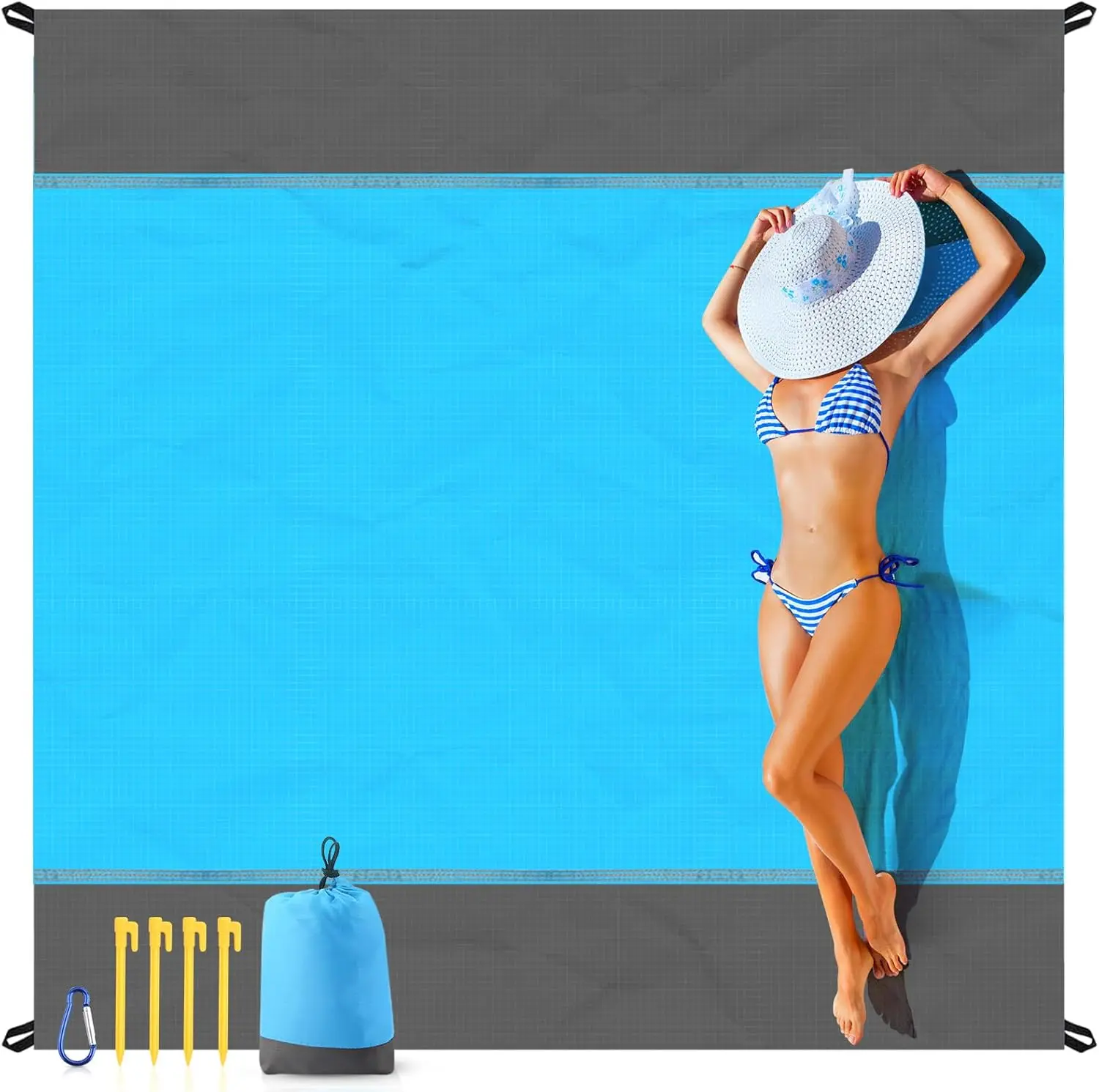 Beach Blanket Sandproof Oversized, 79''×83'' Extra Large Beach Mat, Portable Picnic Mat for Travel Camping Hiking, Lightweight Beach Essentials Family Water Resistant Mat