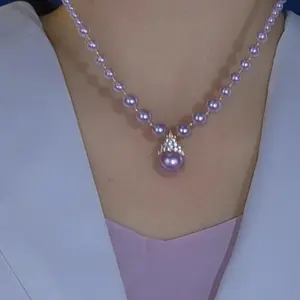 Princess Lock Chain Necklace 14K Gold Plated Purple Crystal Pendant with Fish Tail Design, Elegant French Style Statement Jewelry for Women DZXL3424