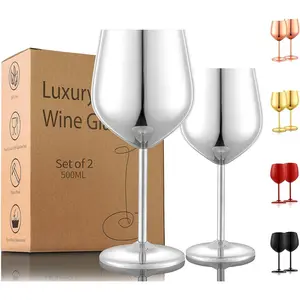 Stainless Steel  Glasses Set of 2, 18 oz Unbreakable   Glass  Metal  Goblets for Outdoor Capming and Pool  for  Lovers