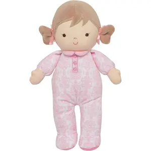 Little Me Plush 11 inch Doll with Rattle, Brigitte (Floral Damask, Pink)
