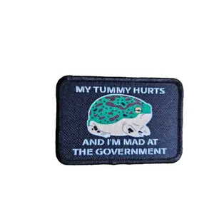 My tummy hurts and i'm mad at the government frog meme 2"x3" removable morale patch with hook and loop backing patches