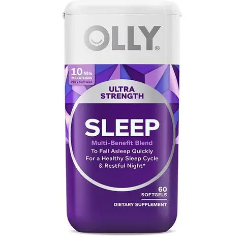 OLLY Ultra Strength Sleep Softgels Dietary Supplement, 10mg Melatonin, L-Theanine, Chamomile, Magnesium, Lemon Balm, Vitamin for Herbal & Magnesium Sleep Support, Non Habit-Forming Nighttime Aid - 60 Count