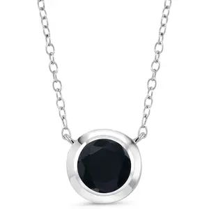 Gem Stone King 925 Sterling Silver 7MM Round Gemstone Birthstone Circle Solitaire Bezel Pendant Necklace For Women | With 18 Inch Silver Chain